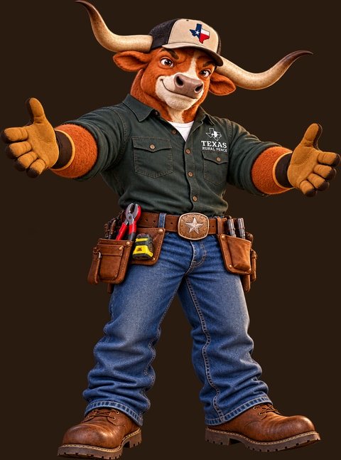 The Texas Rural Fence longhorn mascot with arms open in welcome