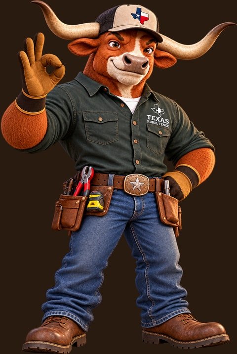 The Texas Rural Fence longhorn mascot giving an OK sign
