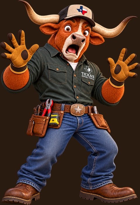 The Texas Rural Fence longhorn mascot looking surprised