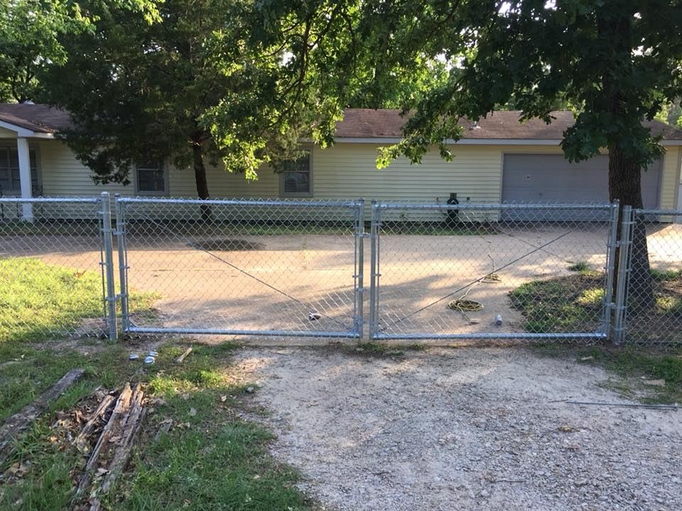 Galvanized chain-link double driveway gate
