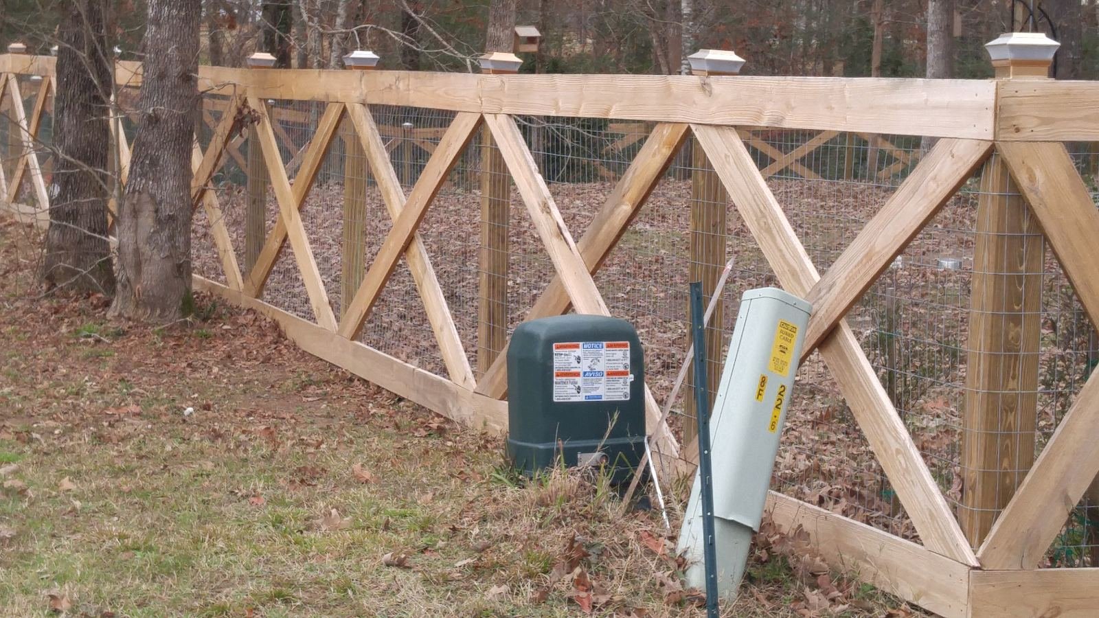 Gate opener control box at a farm entrance