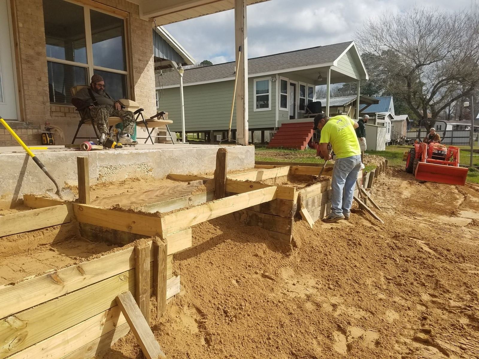 Deck foundation and framing under construction