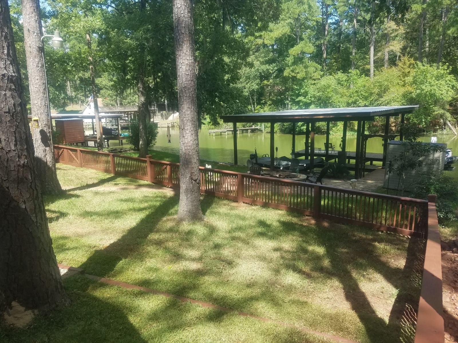 Finished deck railing overlooking the lake