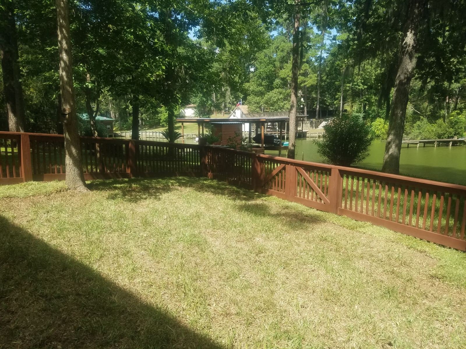 Deck railing and outdoor seating area